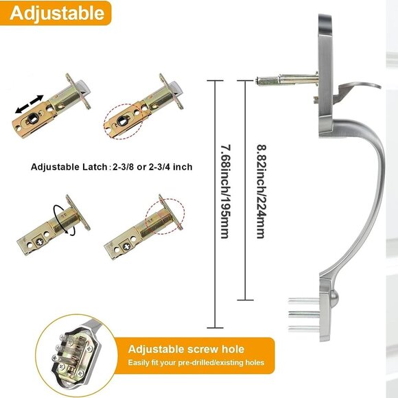 Front Door Handle with Single Cylinder Deadbolt and Crystal Brushed Nickel - Picture 6 of 6